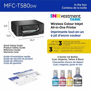Brother MFC-T580DW Wired & Wireless INKvestment Tank Inkjet Multifunction Printer - Color - Copier/Printer/Scanner - 16 pp