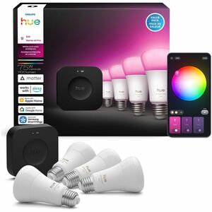 Philips Hue Color 4 pack 75W Bulb + Hue Pro Bridge - 75 W - 1100 lm - E26 Base - 25000 Hour - 20000°K Color Temperature - 