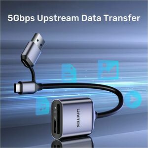SD4.0 /Micro SD4.0 Dual-LUN Card Reader with USB-A & USB-C Plugs Space Grey UNITEK hook color box