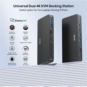 13-in-2 Universal KVM Docking Station (USB-C 10Gbps + USB-A 10 Gbps + 2 USB-A 5Gbps + USB-C 5Gbps + 2 HDMI + DP 4K 60Hz wi