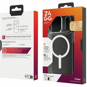 ZAGG Crystal Palace Lite Snap Case for Apple iPhone 17 Pro Smartphone - Crystal Clear - Drop Resistant, Yellowing Resistan