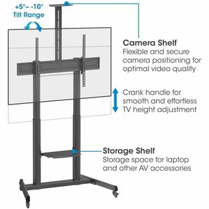 Carrito para TV multimedia de pantalla grande con ajuste de altura sin herramientas, para pantallas de 60" a 120" , Soport