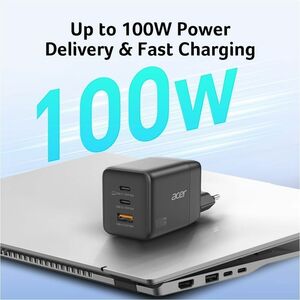 Acer 100 W AC Adapter - Universal Adapter - 2 USB Type-C - For Notebook, Tablet PC, Smartphone - Europe - 1.50 m Cable - 1