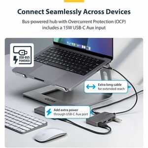 StarTech.com USB Hub - USB 3.2 (Gen 1) Type C - 640 MB/s - Desktop, Notebook, Flash Drive - Portable - Space Gray - UASP S