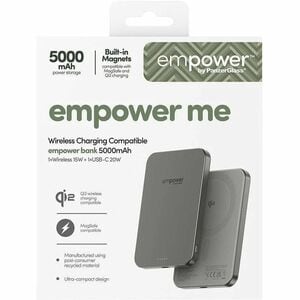 PanzerGlass empower Power Bank - Titanium - For iPhone, Qi-enabled Device - 1 x Type-C 20W - 5000 mAh - 20 W - USB Type-C 