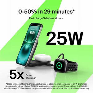 Belkin UltraCharge 2-in-1 Foldable Magnetic Charger with Qi2 25W - For Qi2-enabled Device, iPhone, AirPod, Smartwatch, Sma