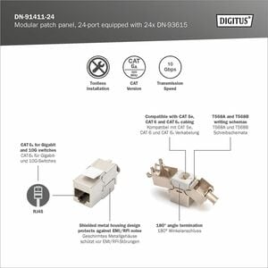 Digitus 24 Anschluss/AnschlüsseNetzwerk-Patchfeld - Kategorie 6a, Kategorie 6, Kategorie 5e - Verdrilltes Doppelkabel - Sc
