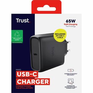 Adaptateur secteur Trust Maxo - 65 W - Adaptateur universel - 1 USB Type-C - Pour Smartphone, Ordinateur Portable, Tablett