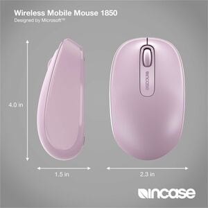 Incase Designed by Microsoft 1850 Mouse - Light Orchid - Wireless - Scroll Wheel - Symmetrical - 1 x AA Battery Supported