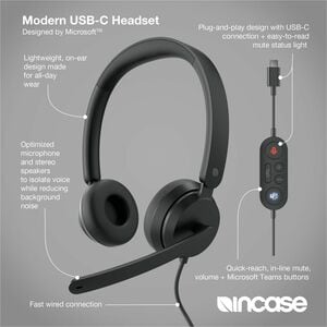 Incase Designed by Microsoft Modern Wired On-ear, Over-the-head Stereo Headset - Black - Microsoft Teams Certification - B