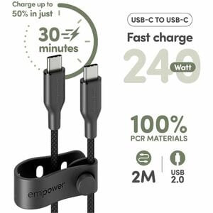 PanzerGlass empower™ by ® Racing 240W USB-C to USB-C Cable | USB 2.0 | 2M | Space Black. Product colour: Black
