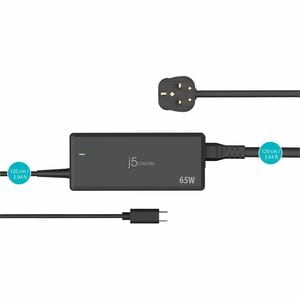 j5create JUP1265-FN 65 W Adaptador de CA - 1 Pack - Adaptador universal - 1 USB Tipo C - para PC Tablet, Smartphone, Noteb