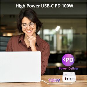 SIIG 100W GaN PD Combo Charger - 3C1A - 100W GaN PD Combo Power Charger - 3C1A - USB-C Charging Station - Portable USB Typ