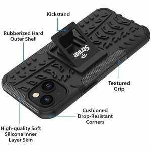 Strike Rugged Case for Apple iPhone 15 Smartphone - Rubberized Design Texture - Black - Impact Resistant, Drop Resistant, 