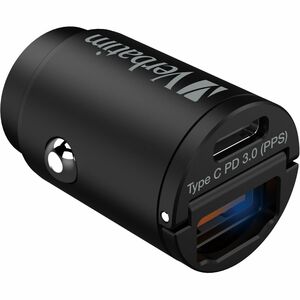 Verbatim Mini 33 W Auto Adapter - 1 USB Type-C - For Mobile Device - 12 V DC, 24 V DC Input - 5 V DC, 9 V DC, 12 V DC, 15 