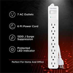CyberPower CSB706W Essential 7 - Outlet Surge Protector with 1800 J Surge Suppression - Clamping Voltage 800V, 6 ft Cord, 