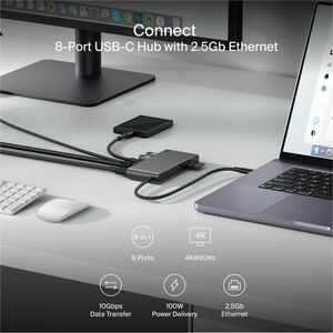 Belkin Connect 8-Port USB-C Hub with 2.5Gb Ethernet, Space Gray - for Workstation, Notebook, Tablet, Smartphone, Monitor -