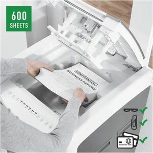 Leitz IQ Autofeed Office Pro 600 Paper Shredder - Continuous Shredder - Cross Cut - 15 Per MinuteCards - for shredding Sta