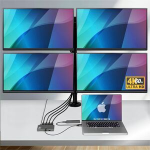 StarTech.com USB-C to Quad-Monitor Workstation Adapter, 4K 60Hz DisplayPort, 140W PD Passthrough for Laptop Charging, 1x U