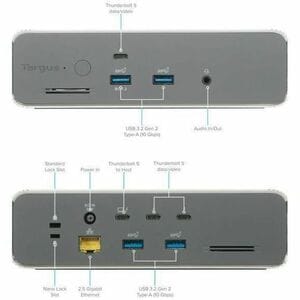 Targus EcoSmart DOCK230EUZ Thunderbolt 5 Docking Station für Workstation, Mikrofon, Lautsprecher, Kopfhörer, Tastatur, Mau