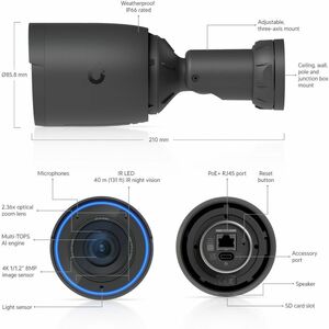 Ubiquiti UniFi G6 Pro 8 Megapixel 4K Network Camera - Colour - Bullet - Black - 40 m Infrared Night Vision - 3840 x 2160 -