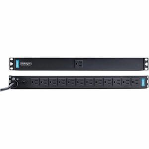 StarTech 13-Outlet Rackmount PDU, 1U Server Power Strip, 1x Front and 12x Rear Ports, Mounted Power Distribution Unit for 
