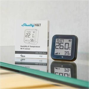 Shelly PLUS H&T GEN3 WiFi + Bluetooth páratartalom és hőmérséklet szenzor, e-papír kijelzővel (fekete)