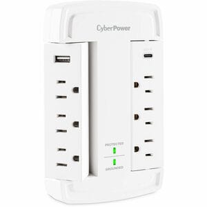 CyberPower CSP6WSUC Home Office 6 - Outlet Surge Protector with 2400 J Surge Suppression - Clamping Voltage 800V, NEMA 5-1