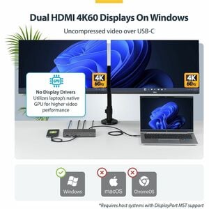 StarTech.com Docking station USB-C Dual Monitor, HDMI, 4K 60Hz, Ricarica laptop 100W, 1GbE, Dock Multimonitor Driverless -