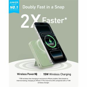Power Bank ANKER MagGo A1654 - Verde - Per iPhone, Dispositivo compatibile con MagSafe - 10000 mAh - 15 W - 3,60 A, 3 A - 