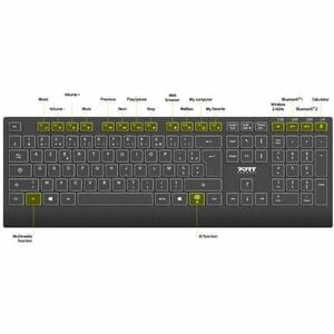 Port Connect Keyboard - Wireless Connectivity - USB Type A, USB Type C Interface - Bluetooth/RF - 10 m - 2.40 GHz - Multim