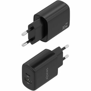 CARGADOR GAN 30W USB-C PD3.0 QC4.0 USB-A QC3.0 NEGRO