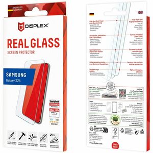 Displex Real Glass 10H Gehärtetes Glas, Silikon Displayschutz für Galaxy S24 - für AMOLED Smartphone - Kratzfest, Schlagfe
