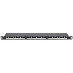 Patch Panel, Cat6a, FTP, 24-Port, 19" , 0.5U, Shielded, 90° Top-Entry Punch Down Blocks, Black - 24 x RJ-45 - Desktop