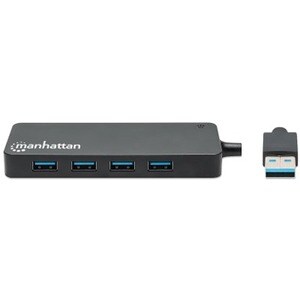 Manhattan USB-A 4-Port Hub, 4x USB-A Ports, 5 Gbps (USB 3.2 Gen1 aka USB 3.0), USB powered (no external power supply requi