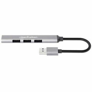USB-A 4-Port Hub, 4x USB-A Ports (1x 5 Gbps USB 3.2 Gen1 aka USB 3.0, 3 x 480 Mbps USB 2.0), Bus Powered, Aluminium, Space