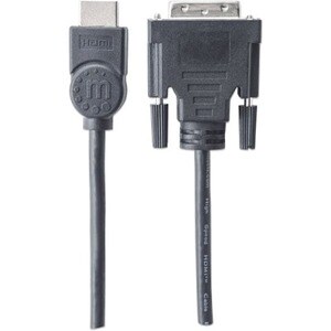 Manhattan HDMI to DVI-D 24+1 Cable, 1.8m, Male to Male, Black, HDMIDVIMM6, Dual Link, Compatible with DVD-D, Lifetime Warr