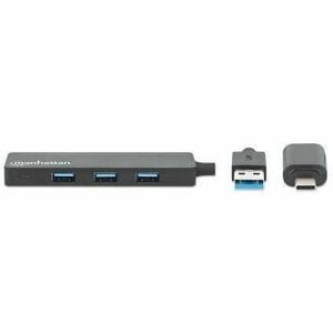 Manhattan USB Hub - USB 3.2 (Gen 1) Type A, USB 3.2 (Gen 1) Type C - 640 MB/s - Black - 4 Total USB Port(s) - PC, Mac, Lin