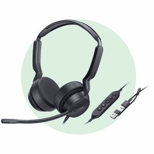 Yealink UH42 Wired Over-the-head, On-ear Stereo Headset - Black - Binaural - Supra-aural - 32 Ohm - 20 Hz to 20 kHz - 150 