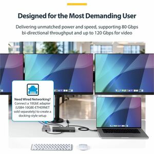StarTech 4-Port Thunderbolt 5 Hub with Thunderbolt Share KVM, 80 / 120Gbps, 8K Multi-Display, 140W PD, USB-A 10Gbps, TB4 &