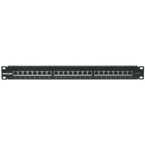 Patch Panel, Cat6, FTP, 24-Port, 1U, Shielded, 90° Top-Entry Punch-Down Blocks, Black - 24 x RJ-45 - 24 x RJ-11 - 1U High 