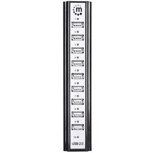 USB-A 10-Port Desktop Hub, 10x USB-A Ports, 480 Mbps (USB 2.0), Bus or AC Power, Hi-Speed USB, Black, Three Year Warranty 