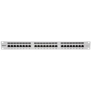 Patch Panel, Cat6a, FTP, 24-Port, 1U, Shielded, 90° Top-Entry Punch Down Blocks, Grey - 24 x RJ-45 - 1U High - 19" Wide - 