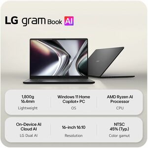 LG gram 16U55U-G.AU75A3 40.6 cm (16") Copilot+ PC Notebook - WUXGA - 60 Hz - AMD Ryzen AI 7 445 - 16 GB - 512 GB SSD - Eng
