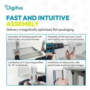 Digitus Dynamic-N 7U Wandmontierbar Geschlossener Schrank Rackschrank für Networking, Server - Hellgrau - Stahl, Glas, Ble