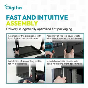 Digitus Dynamic-N 12U Wandmontierbar Geschlossener Schrank Rackschrank für Networking, Server - Schwarz - Stahl, Glas, Ble