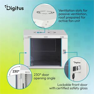 Digitus Dynamic-N 9U Wandmontierbar Geschlossener Schrank Rackschrank für Networking, Server - Hellgrau - Stahl, Glas, Ble
