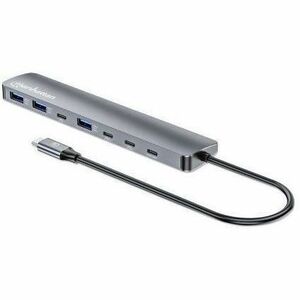 Manhattan USB-C Dock/Hub, Ports (x7): USB-A (x3) and USB-C (x4), with Power Delivery (PD) 100W- requires external USB-C ch