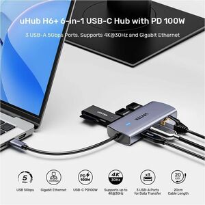 Unitek uHUB D1113C 6 Port(s) USB Type C Docking Station for Tablet PC, Smartphone, Notebook, Mobile Device, Flash Drive - 
