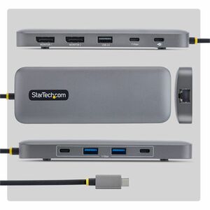 StarTech USB-C to Dual-DisplayPort Multiport Adapter, 100W Power Delivery Charging, 2x 4K 60Hz, 5-Port 5Gbps Hub, GbE, Min